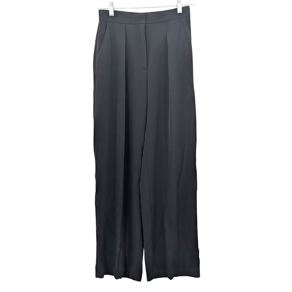 H&M Black Wide Leg Trousers Womens 4 Tall 33" Inseam Pleated Dress Pants